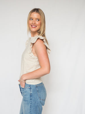 NATION Paulette Tank Oatmeal Ruffle Tank