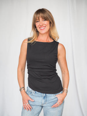 Knit Layered Sleeveless Black Top