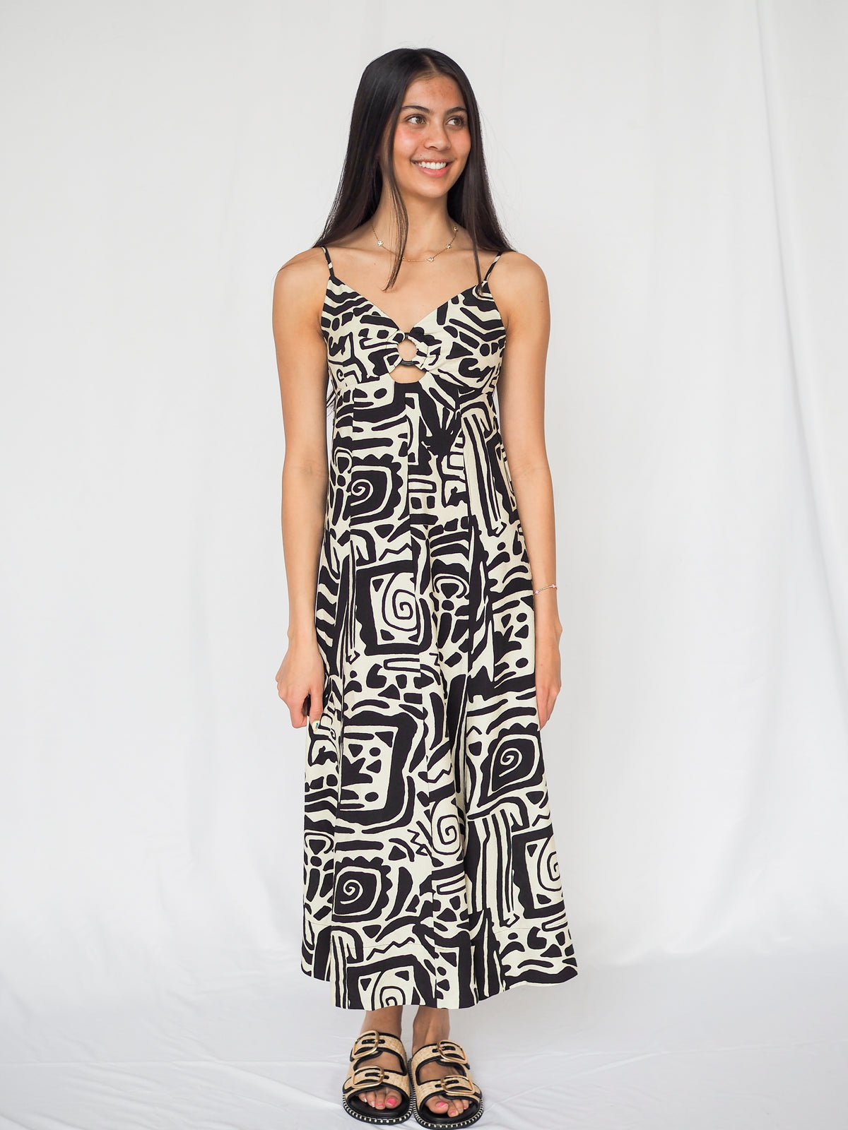 Sahara Tribal Print Dress in Black