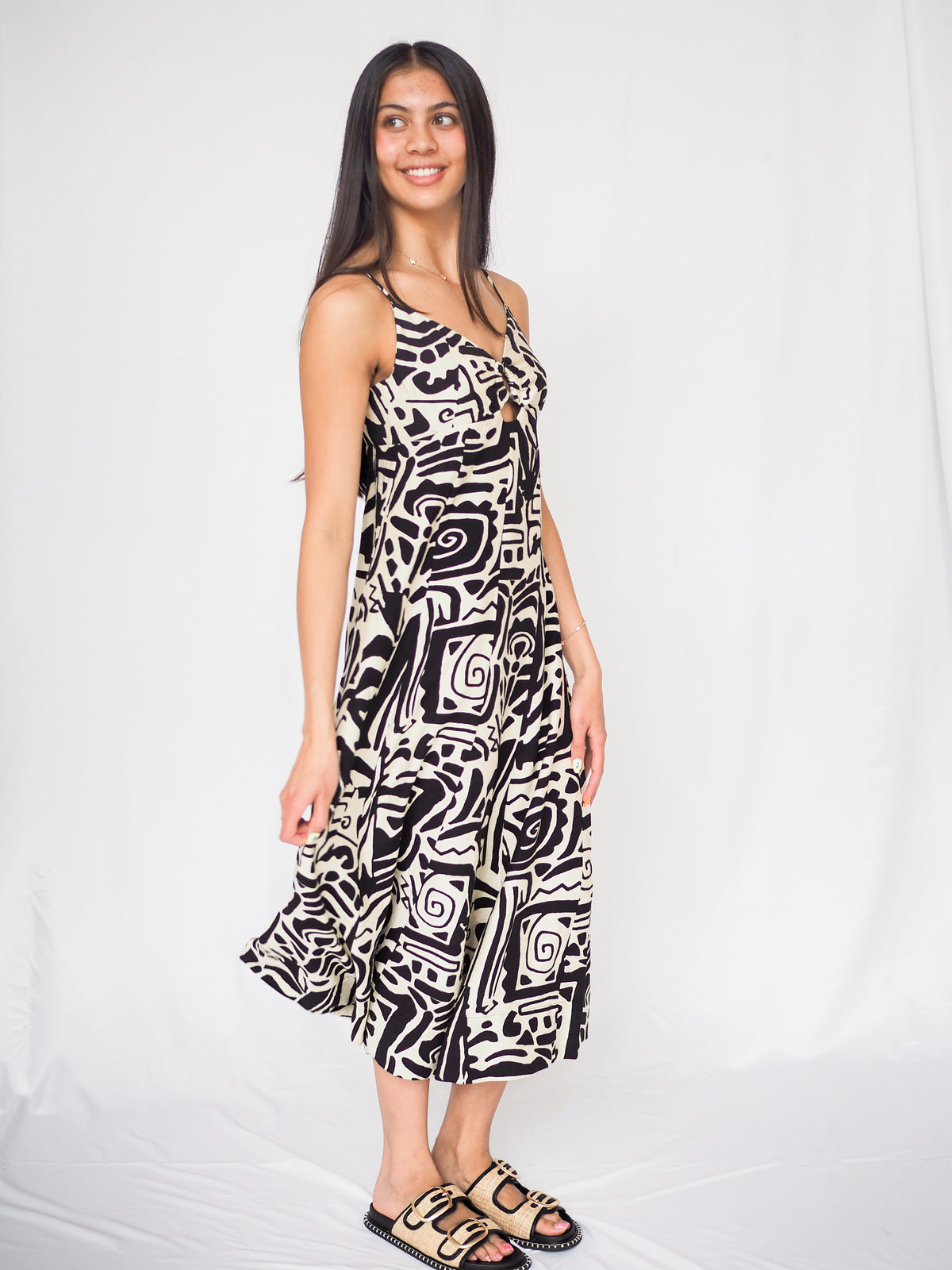 Sahara Tribal Print Dress in Black