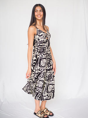 Sahara Tribal Print Dress in Black