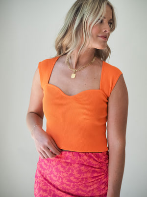 CATHY Ribbed KNIT Orange TOP
