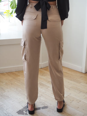 Olivaceous Chute Khaki Satin Cargo Pants