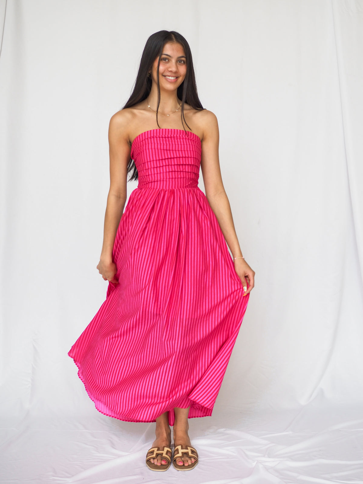 Charlotte Striped Strapless Maxi Dress in Pink