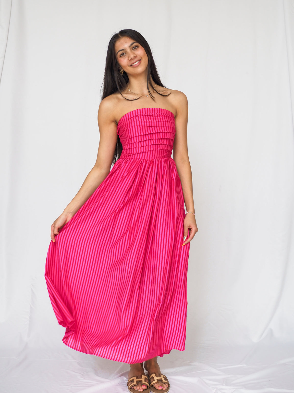Charlotte Striped Strapless Maxi Dress in Pink