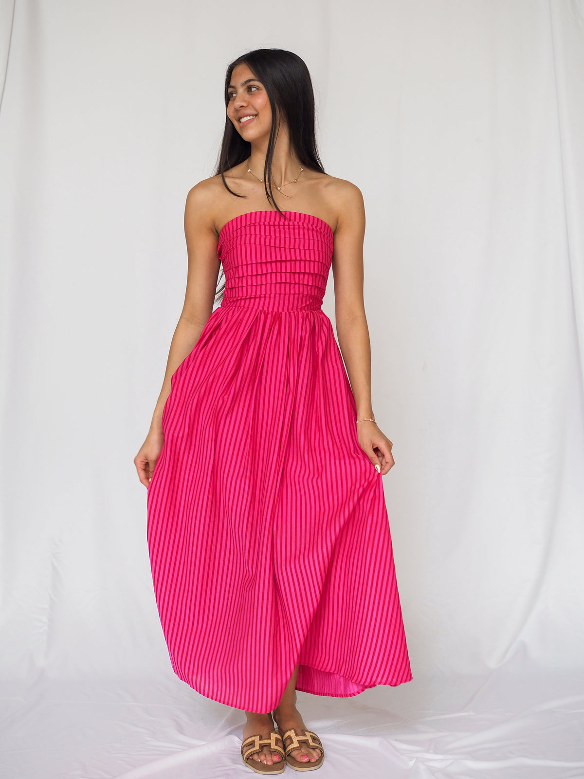 Charlotte Striped Strapless Maxi Dress in Pink