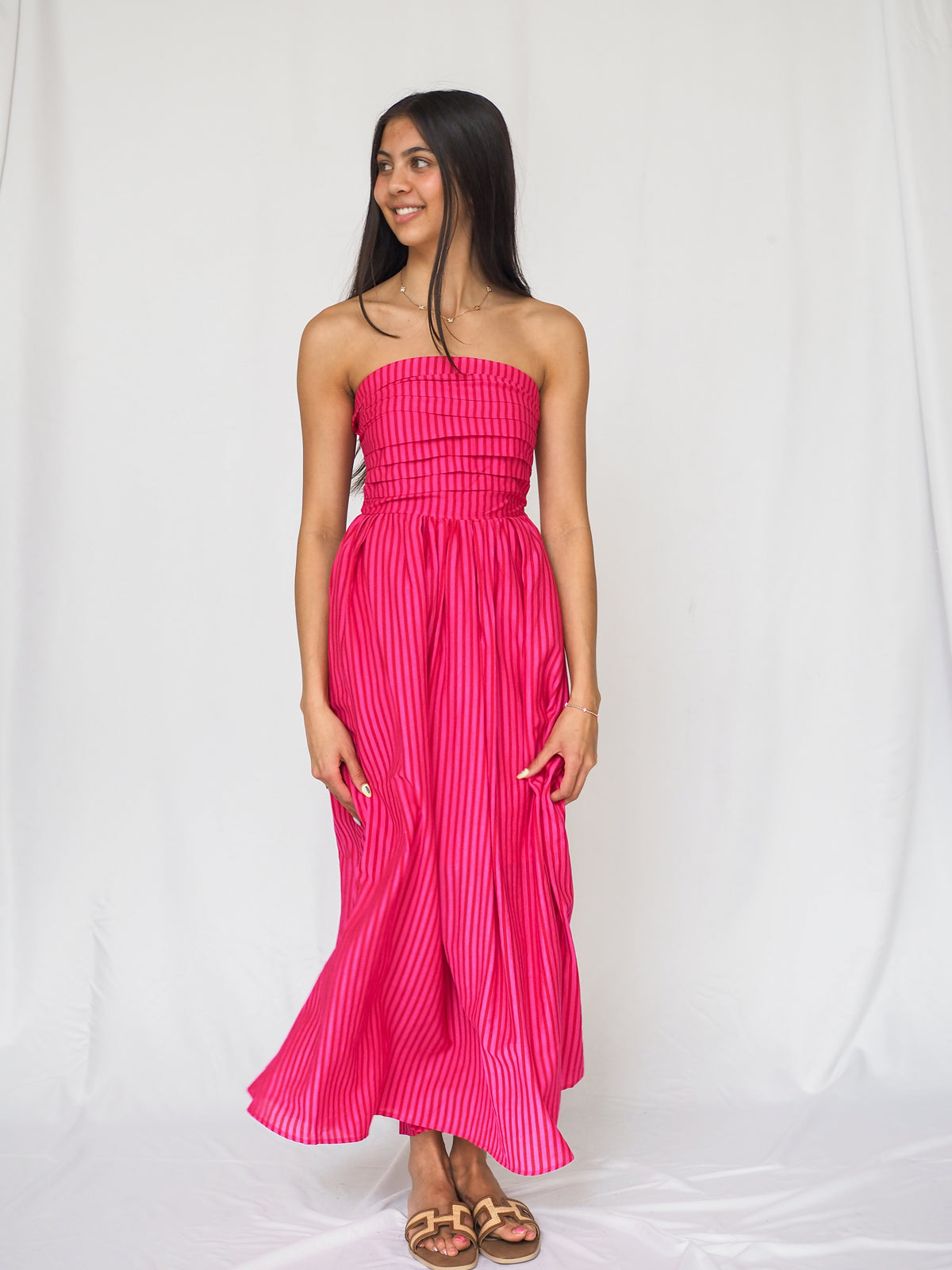 Charlotte Striped Strapless Maxi Dress in Pink