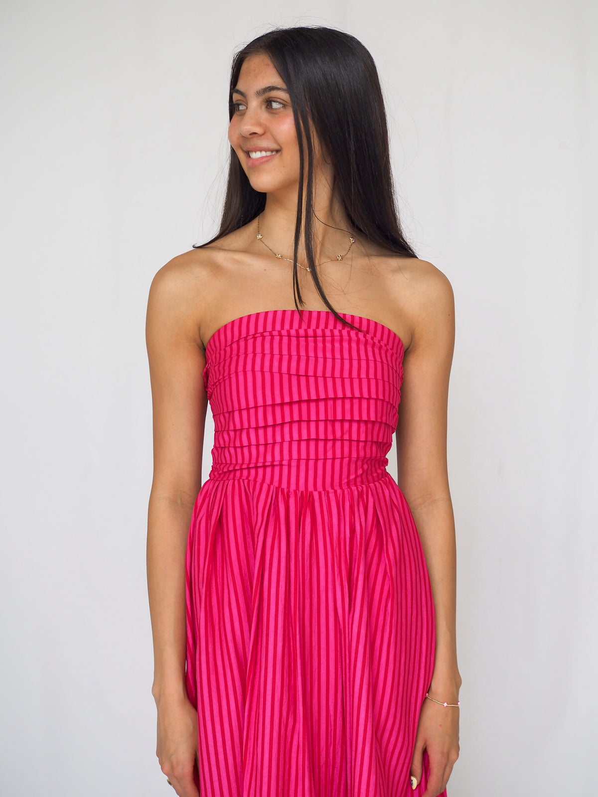 Charlotte Striped Strapless Maxi Dress in Pink