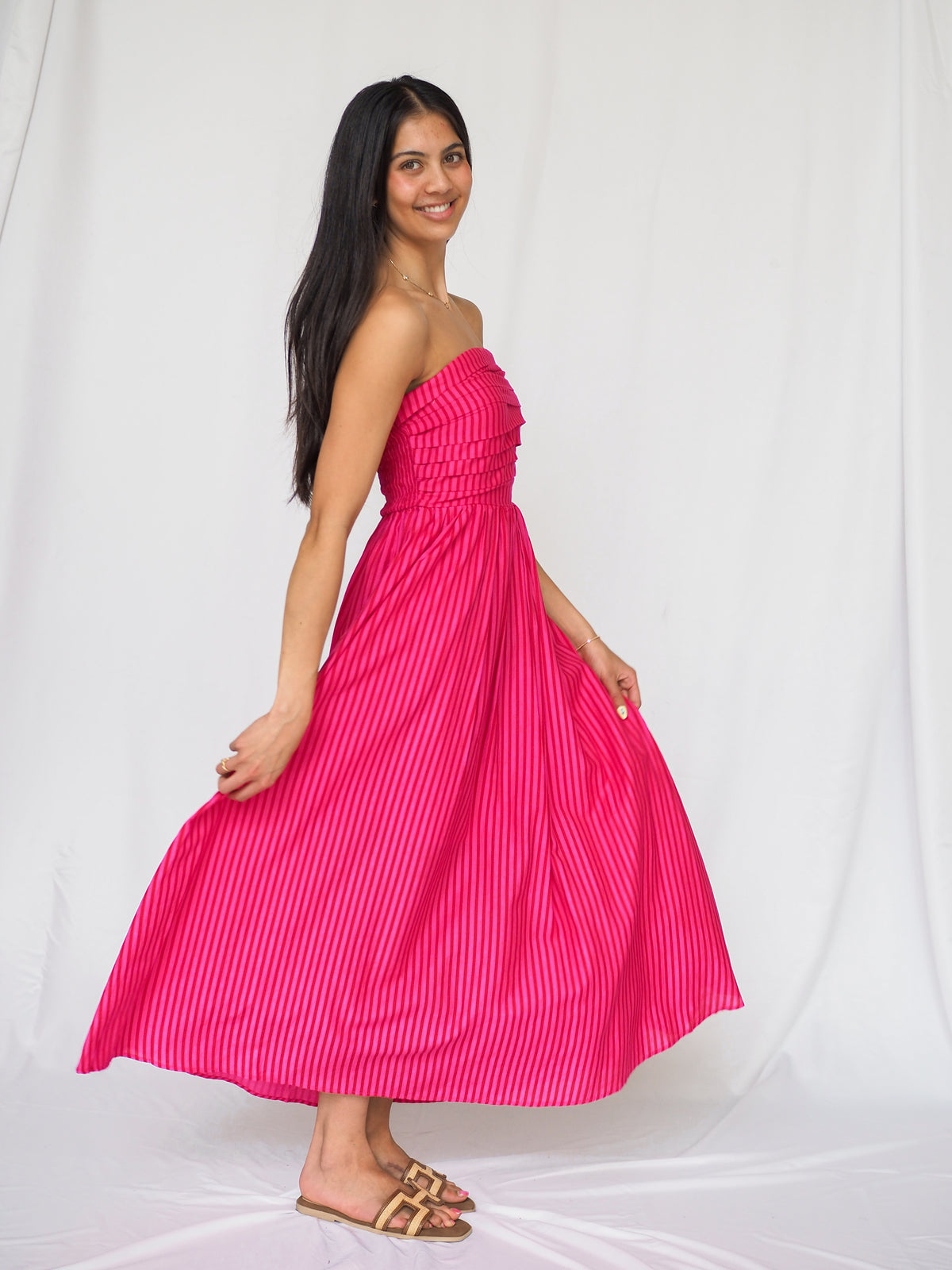Charlotte Striped Strapless Maxi Dress in Pink