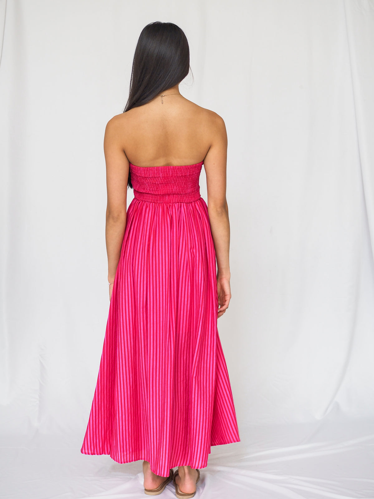 Charlotte Striped Strapless Maxi Dress in Pink