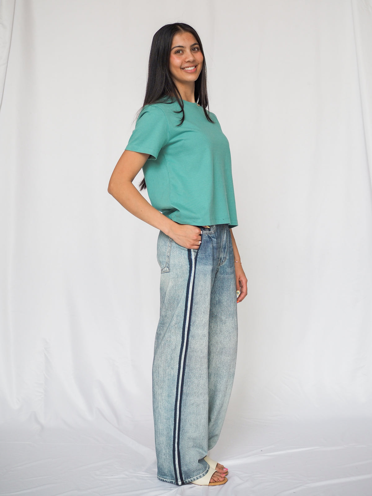 Faux Jean Track Pant in Blue