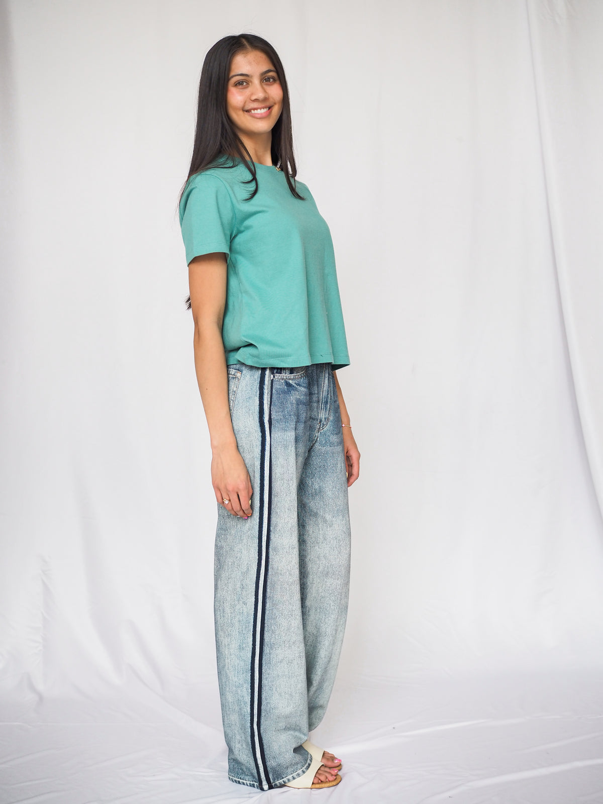 Faux Jean Track Pant in Blue