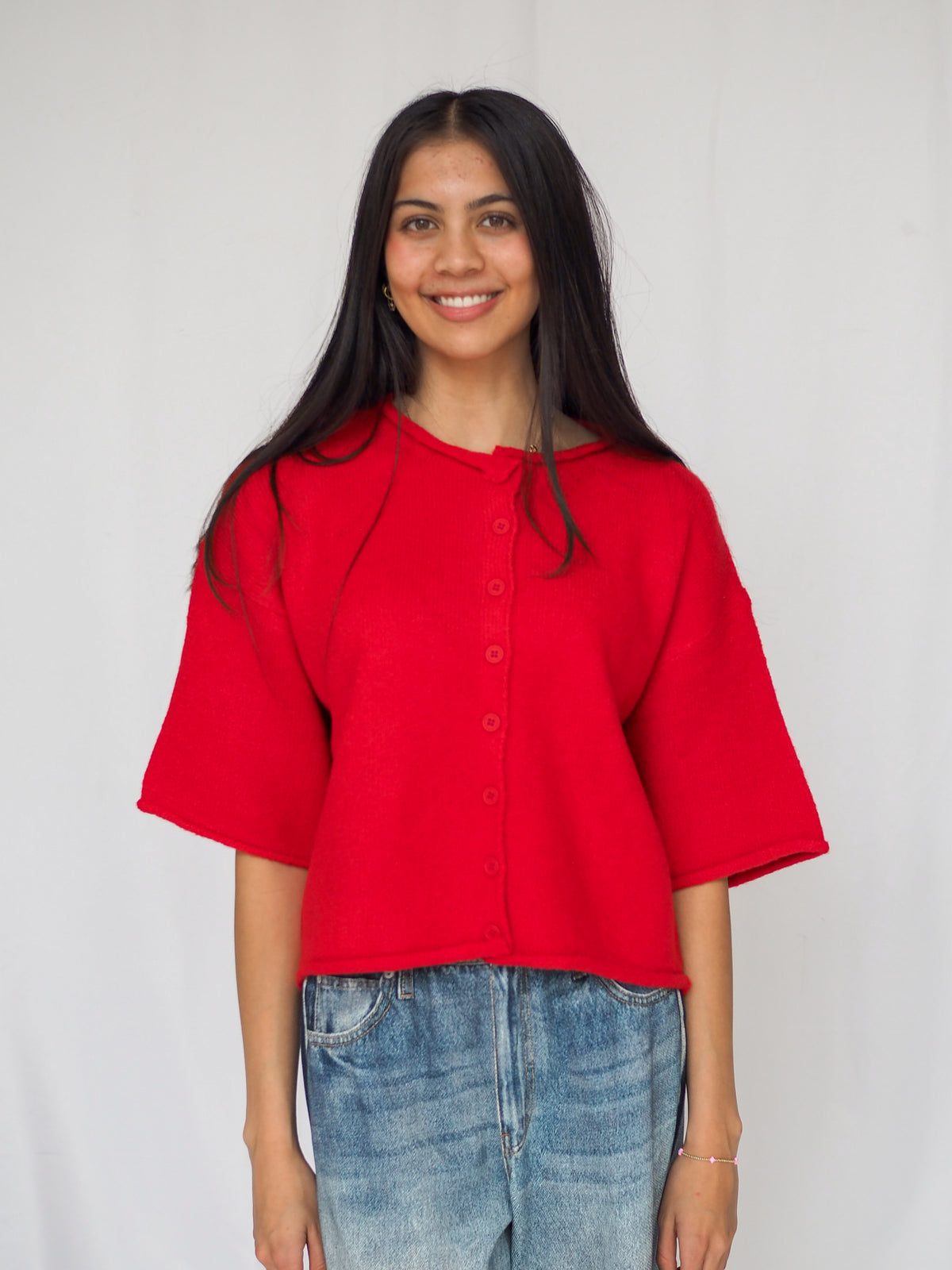 Knit Sweater Quarter Sleeve Button Up Cardigan Top - 4 Colors