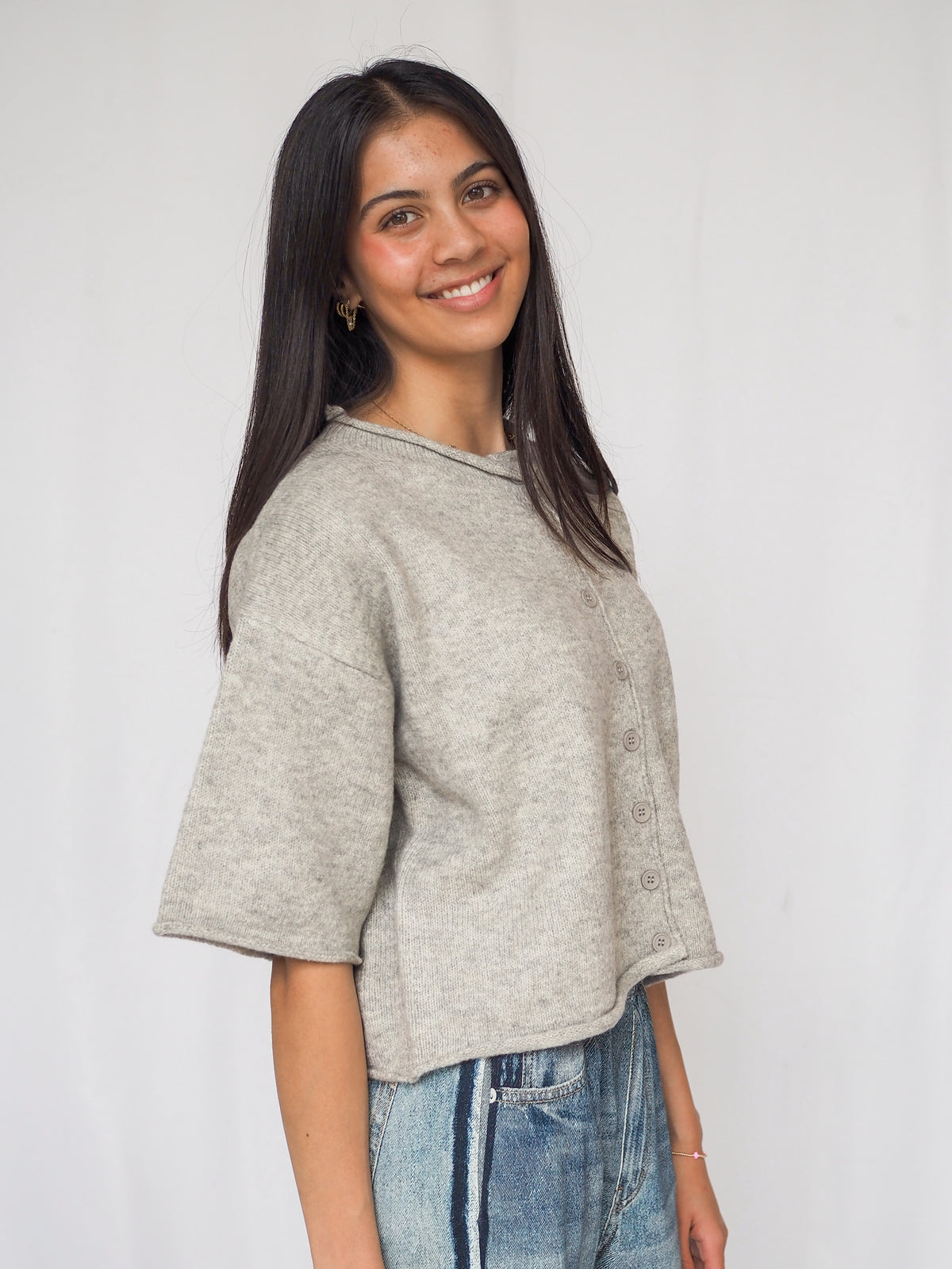 Knit Sweater Quarter Sleeve Button Up Cardigan Top - 4 Colors