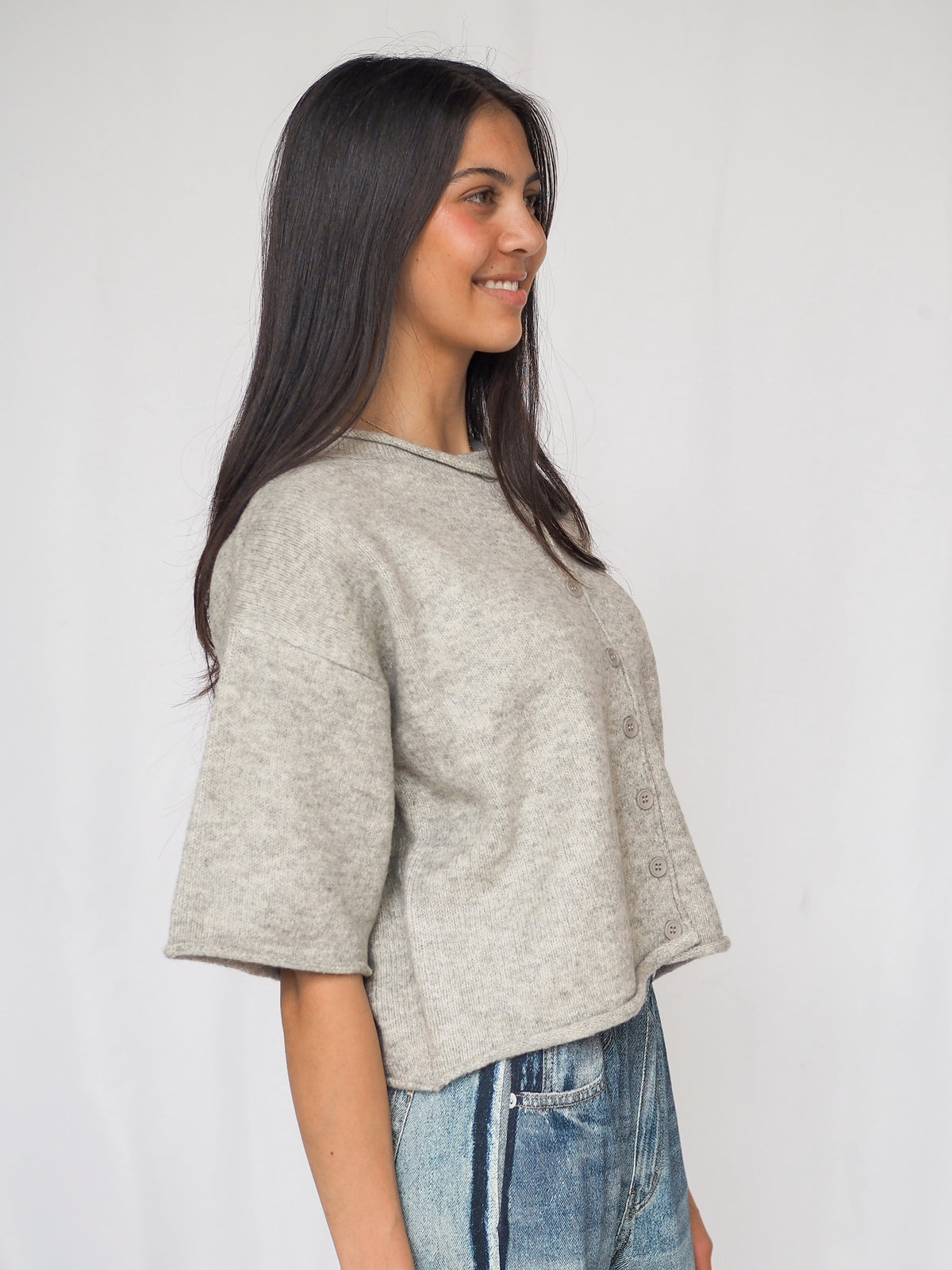 Knit Sweater Quarter Sleeve Button Up Cardigan Top - 4 Colors