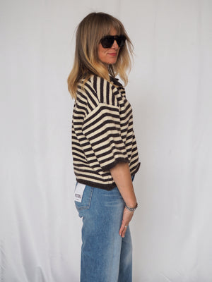 Knit Sweater Striped Quarter Sleeve Cardigan