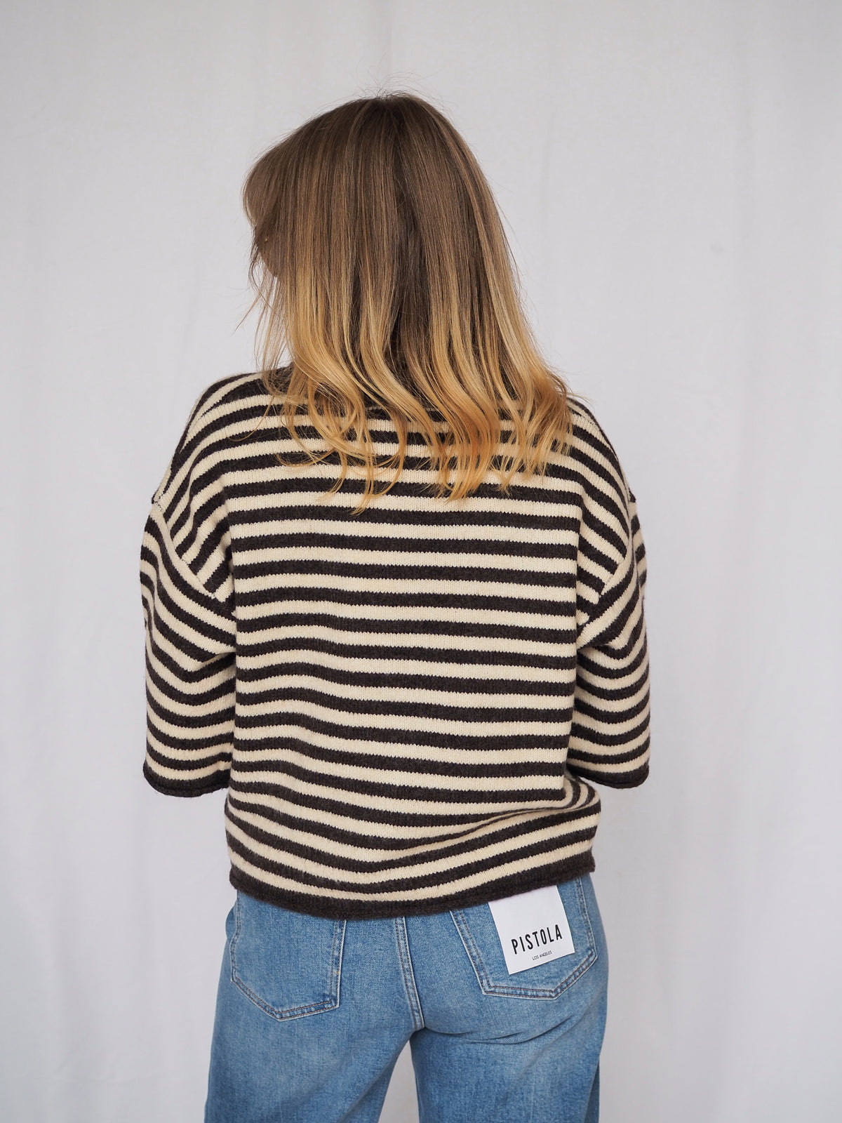 Knit Sweater Striped Quarter Sleeve Cardigan