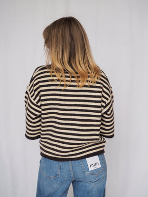 Knit Sweater Striped Quarter Sleeve Cardigan