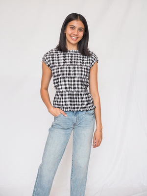 Linen Smocking Round Neck Sleeveless Top