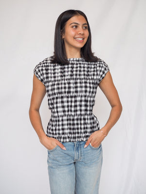 Linen Smocking Round Neck Sleeveless Top