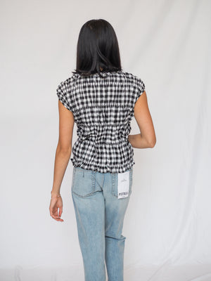 Linen Smocking Round Neck Sleeveless Top