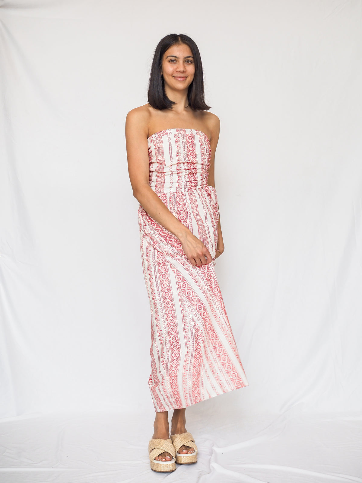 Santorini Tube Midi Dress in Crimson Weave