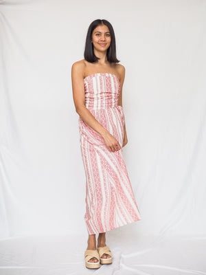 Santorini Tube Midi Dress in Crimson Weave