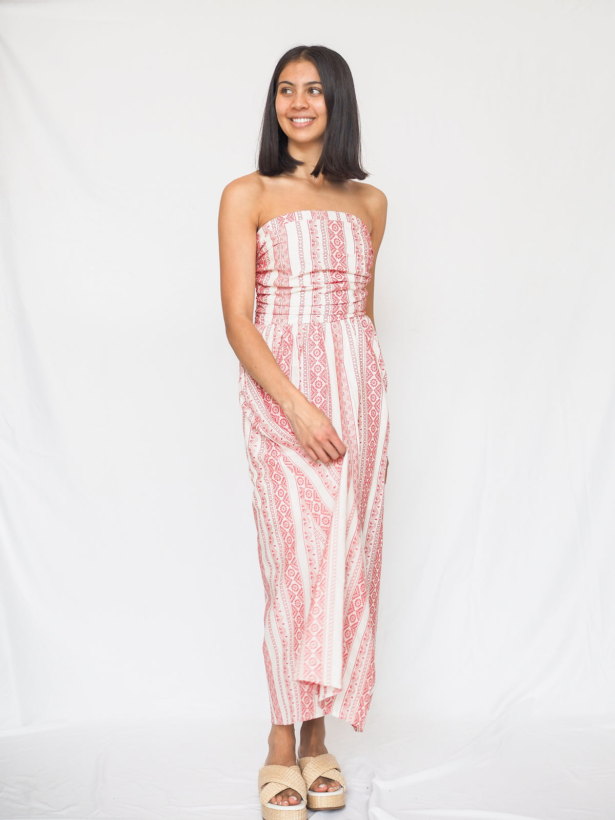 Santorini Tube Midi Dress in Crimson Weave