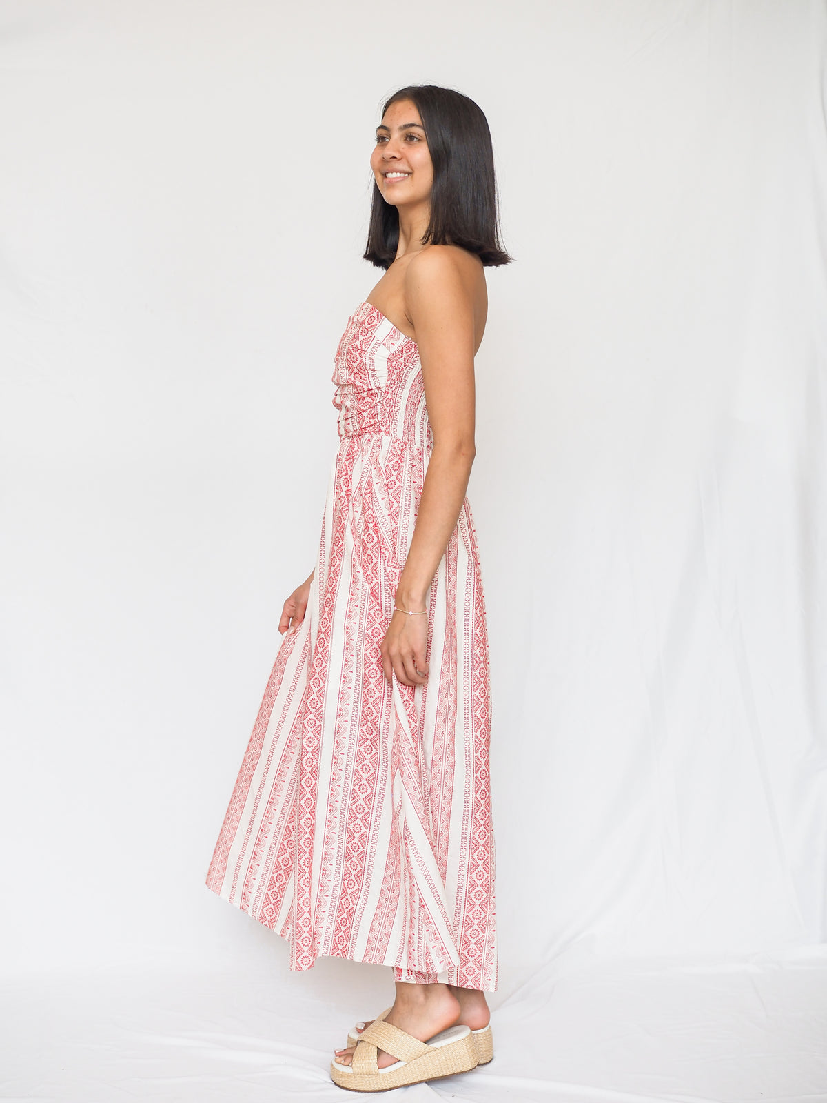 Santorini Tube Midi Dress in Crimson Weave