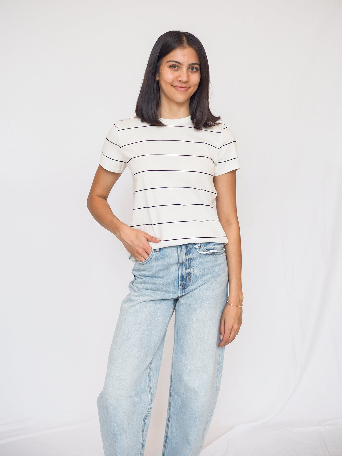 Asher Tee in White Black Stripe