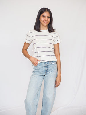 Asher Tee in White Black Stripe