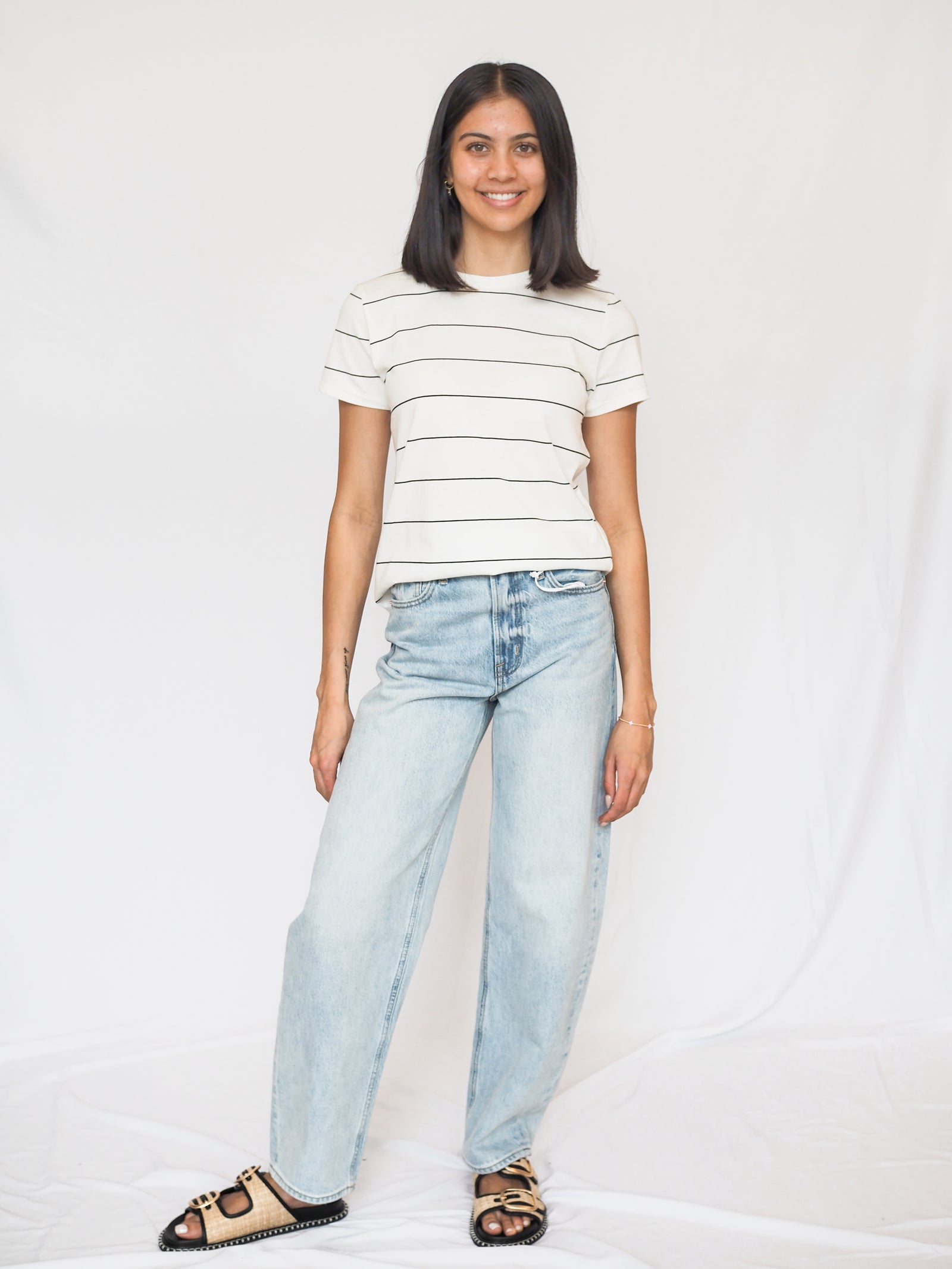 Asher Tee in White Black Stripe
