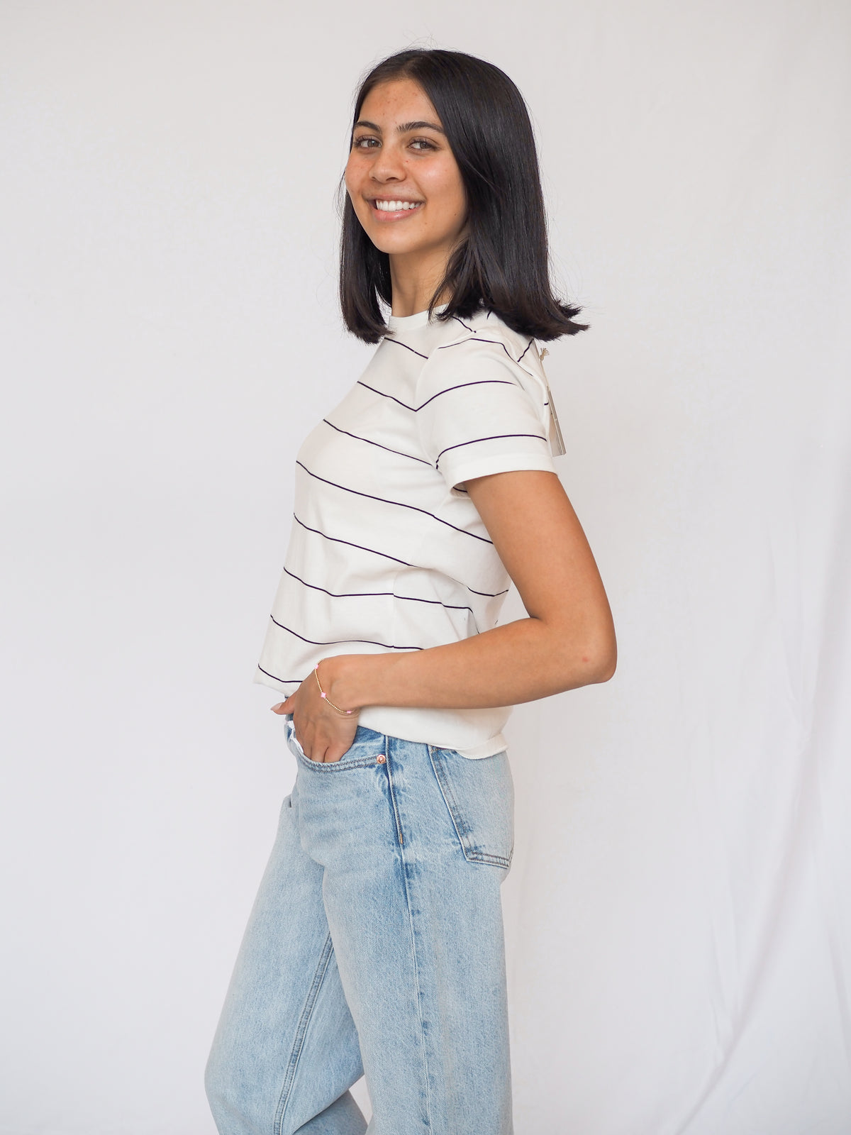 Asher Tee in White Black Stripe