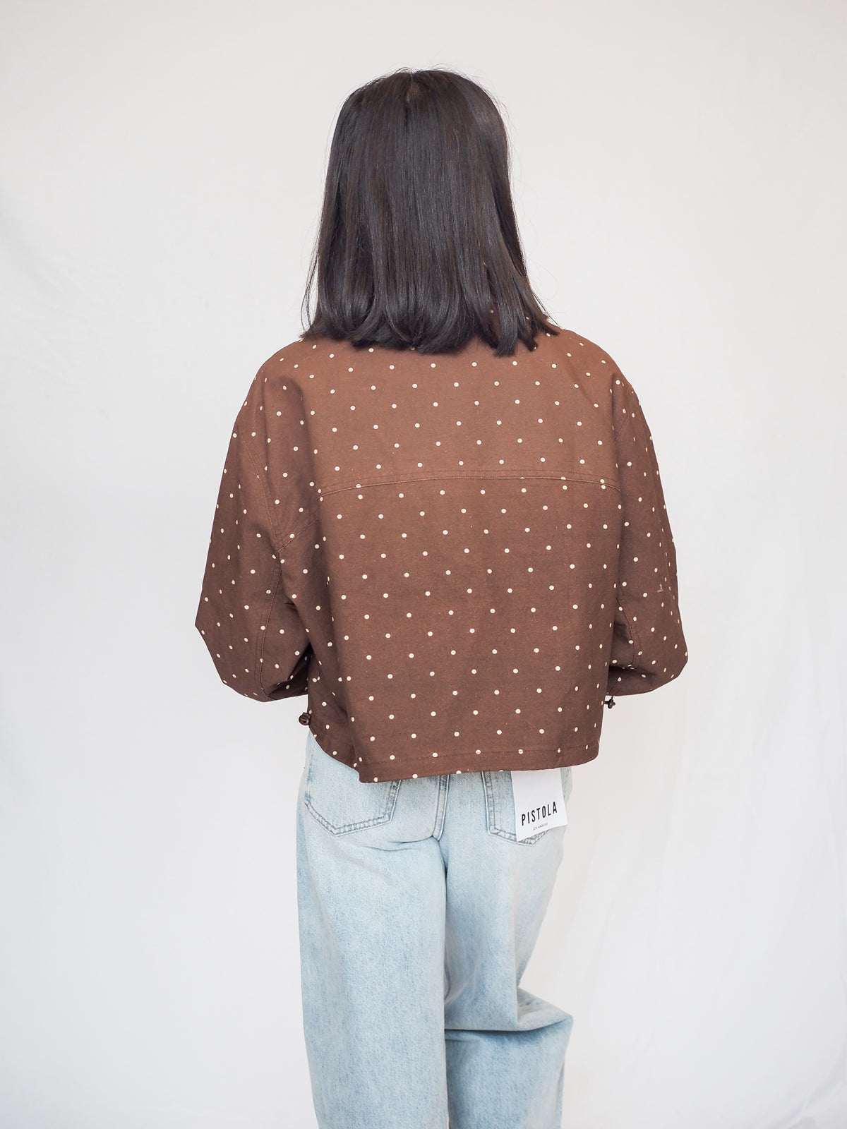 Polka Dot High Neck Drawstring Pullover Jacket