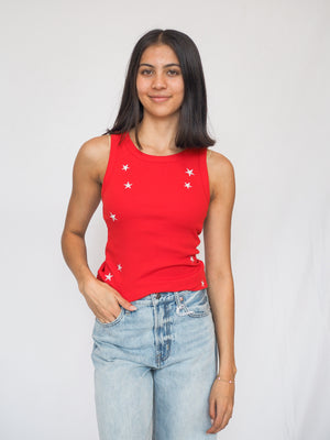 Edlin Embroidery Tank in Red Star