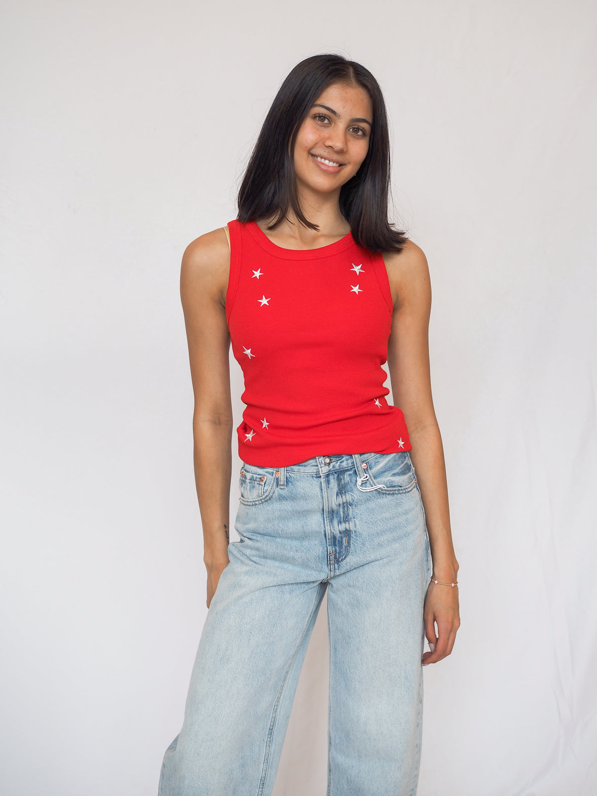 Edlin Embroidery Tank in Red Star