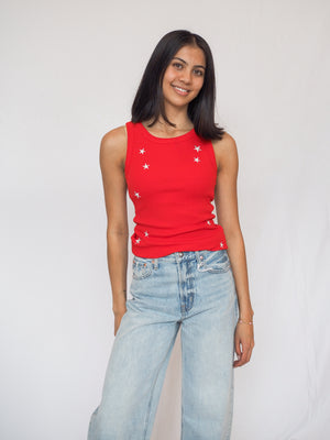Edlin Embroidery Tank in Red Star