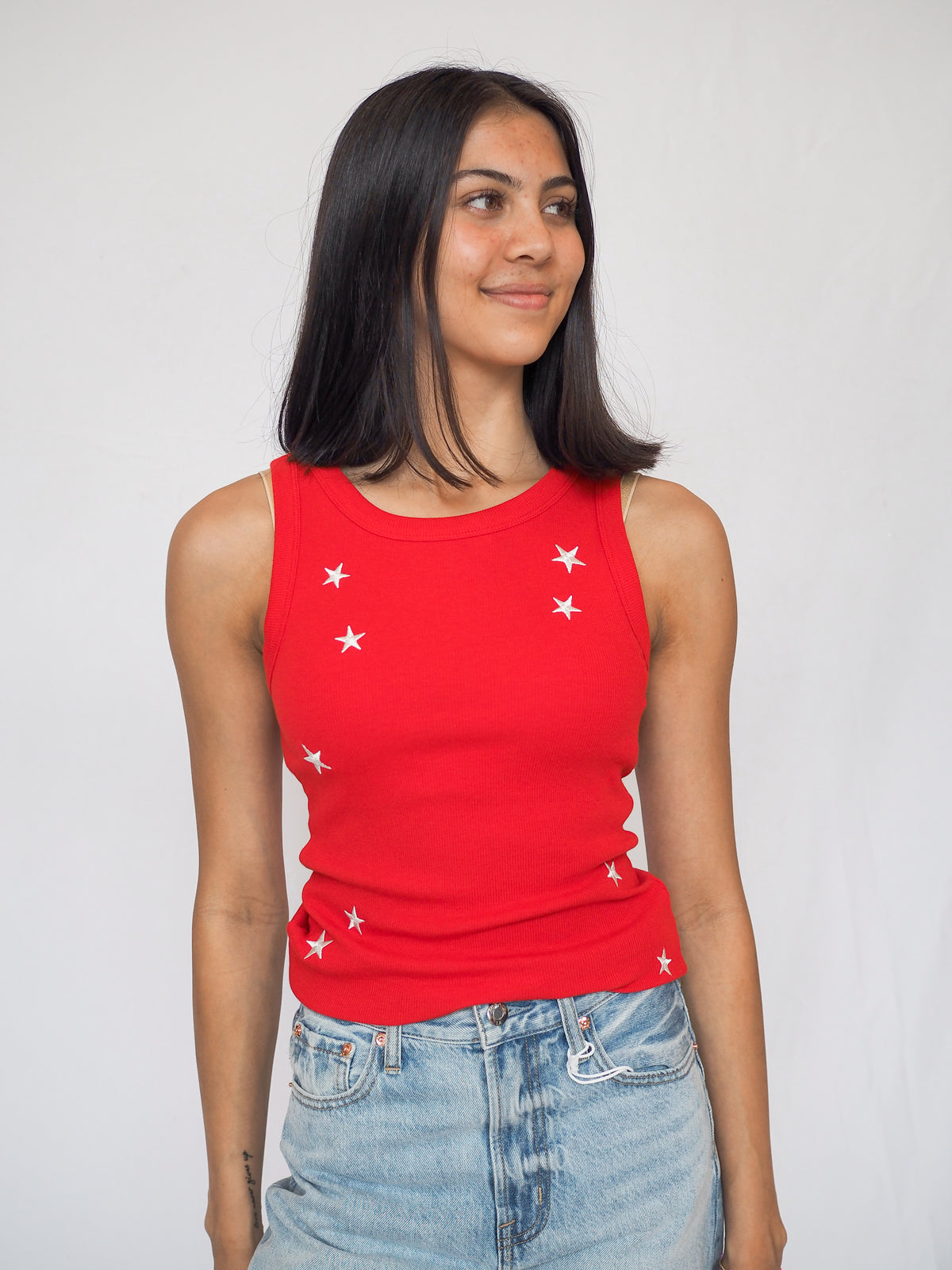Edlin Embroidery Tank in Red Star