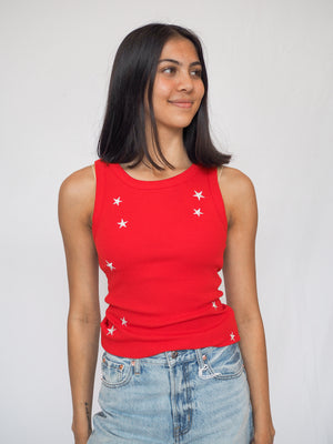 Edlin Embroidery Tank in Red Star