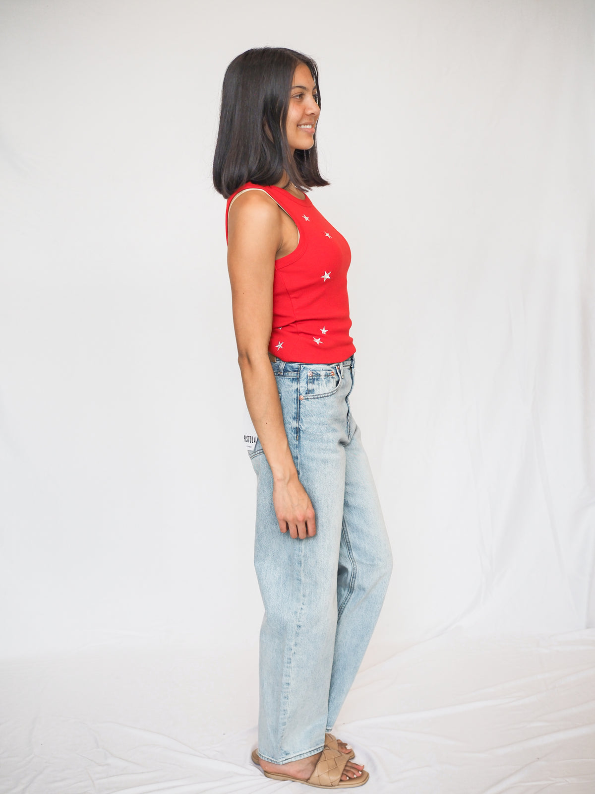 Edlin Embroidery Tank in Red Star