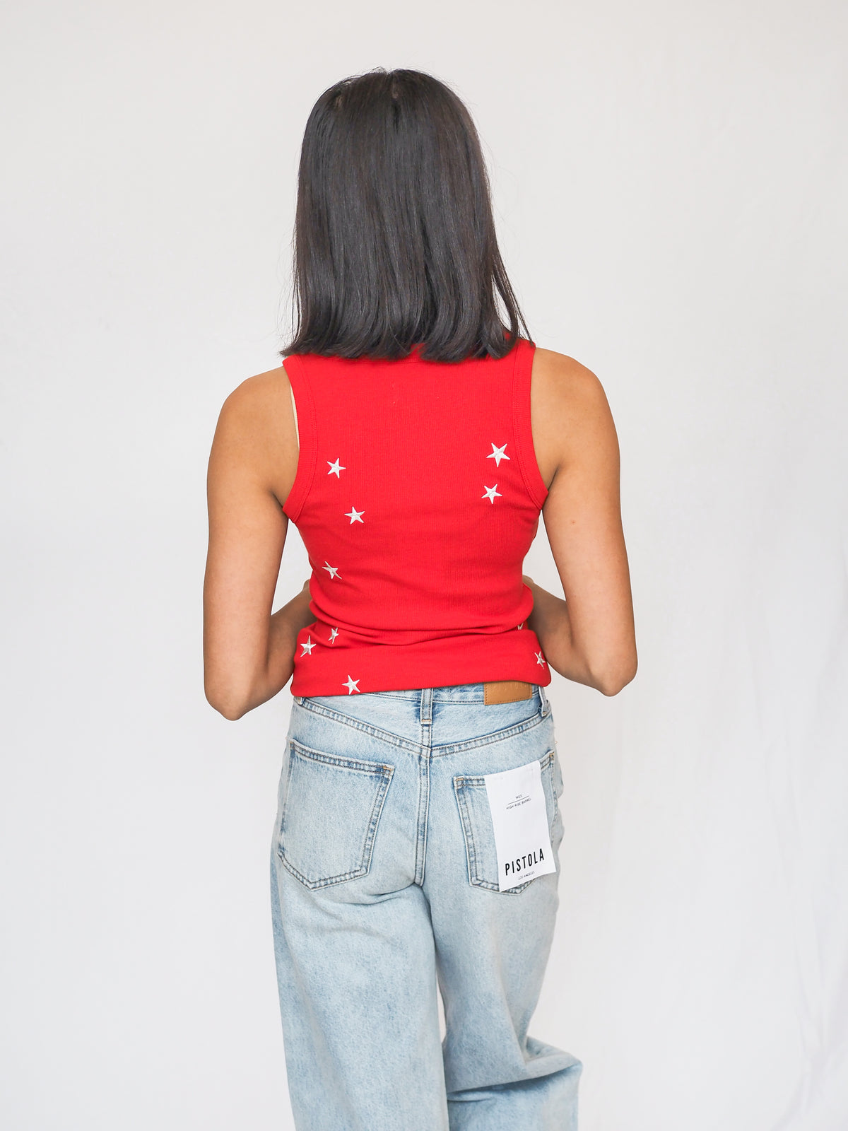Edlin Embroidery Tank in Red Star