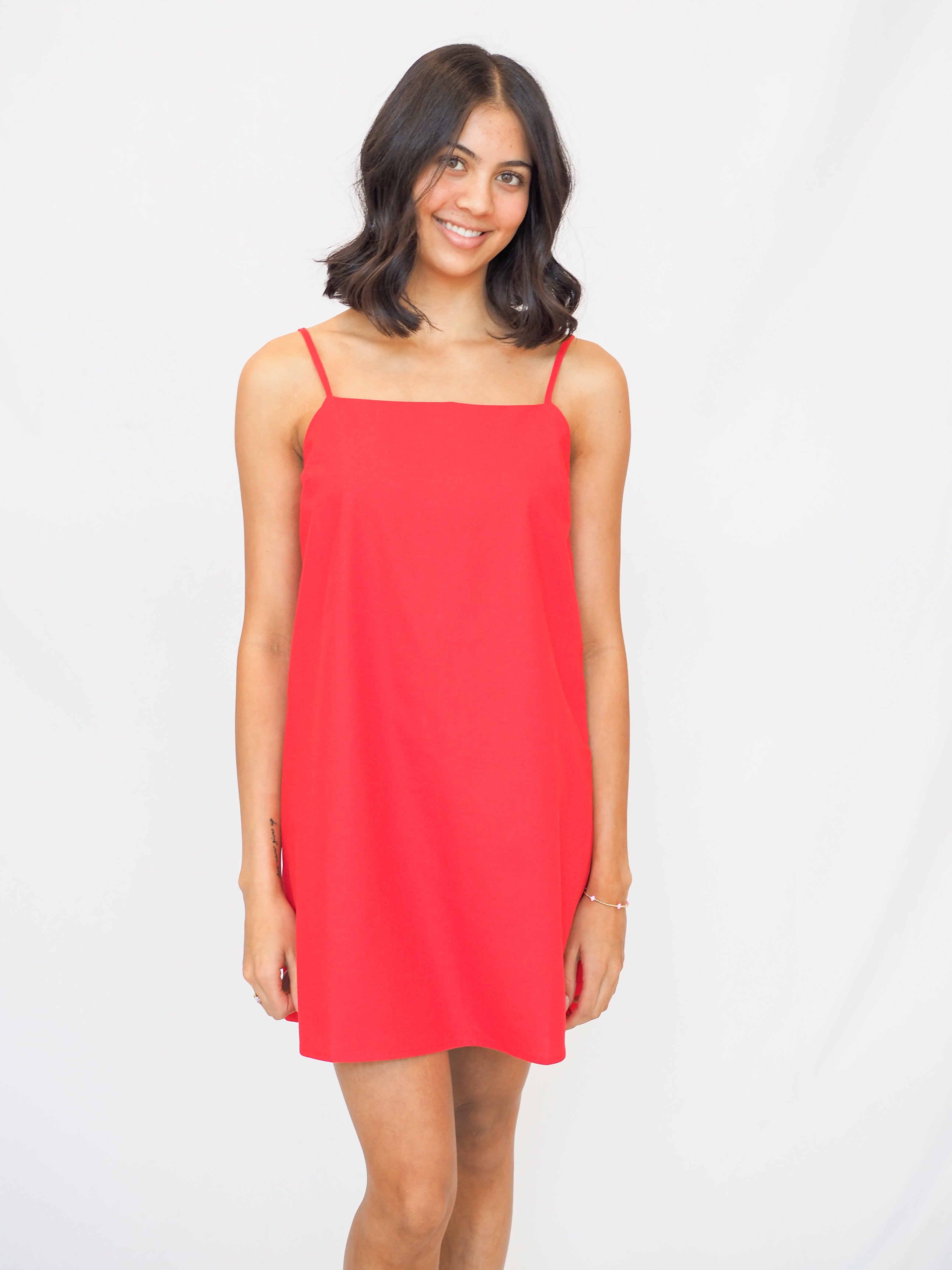 Red Linen Sleeveless Mini Dress
