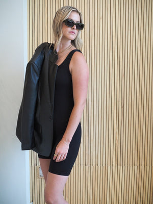 Ribbed Scoop-Neck Black Romper