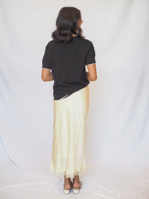 Woven Satin Midi Yellow Lace Skirt