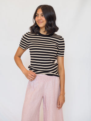 Millie Striped Short Sleeve Crewneck In Black