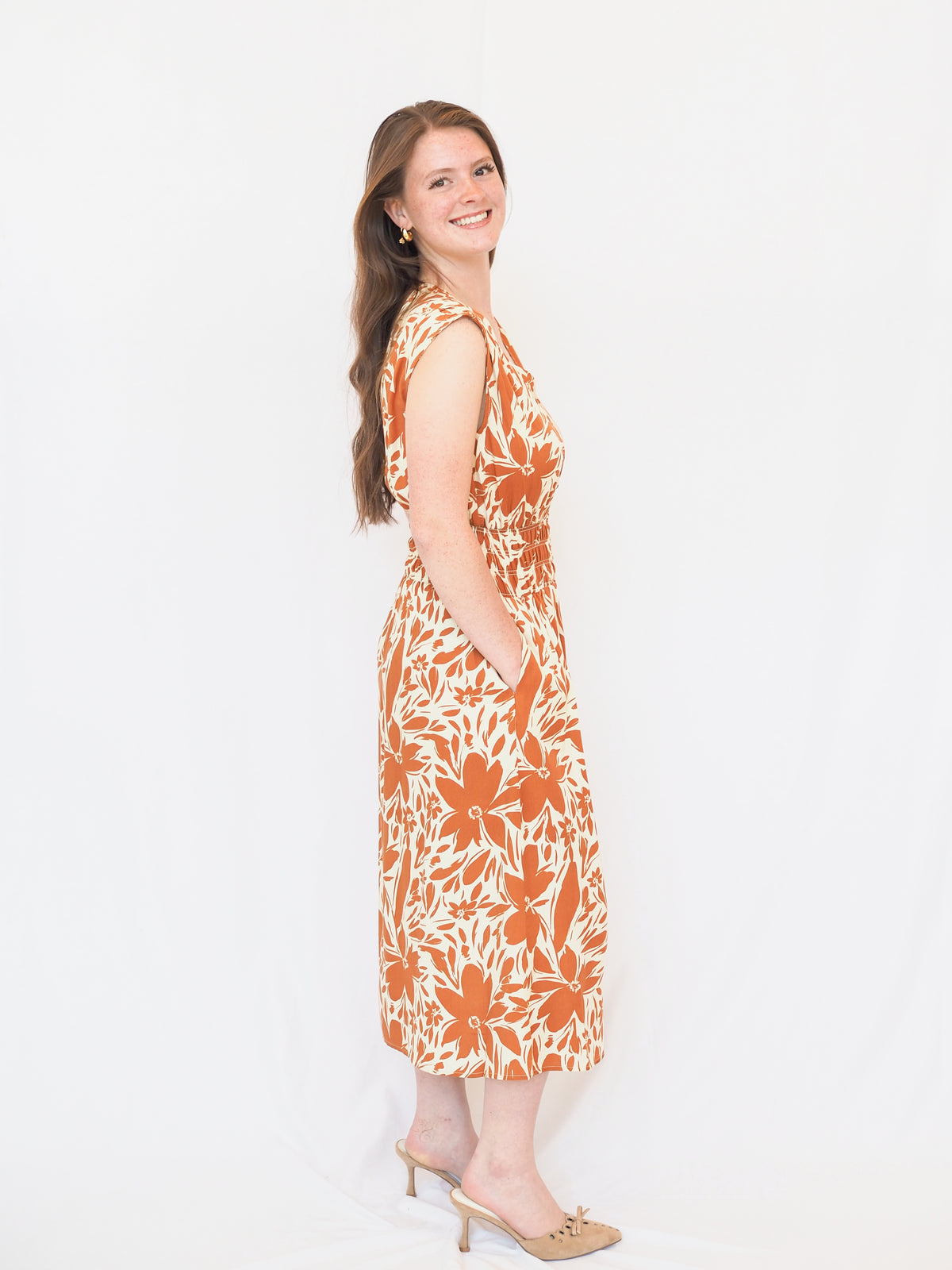 Persa Sleeveless Dress in Cocoa Floral