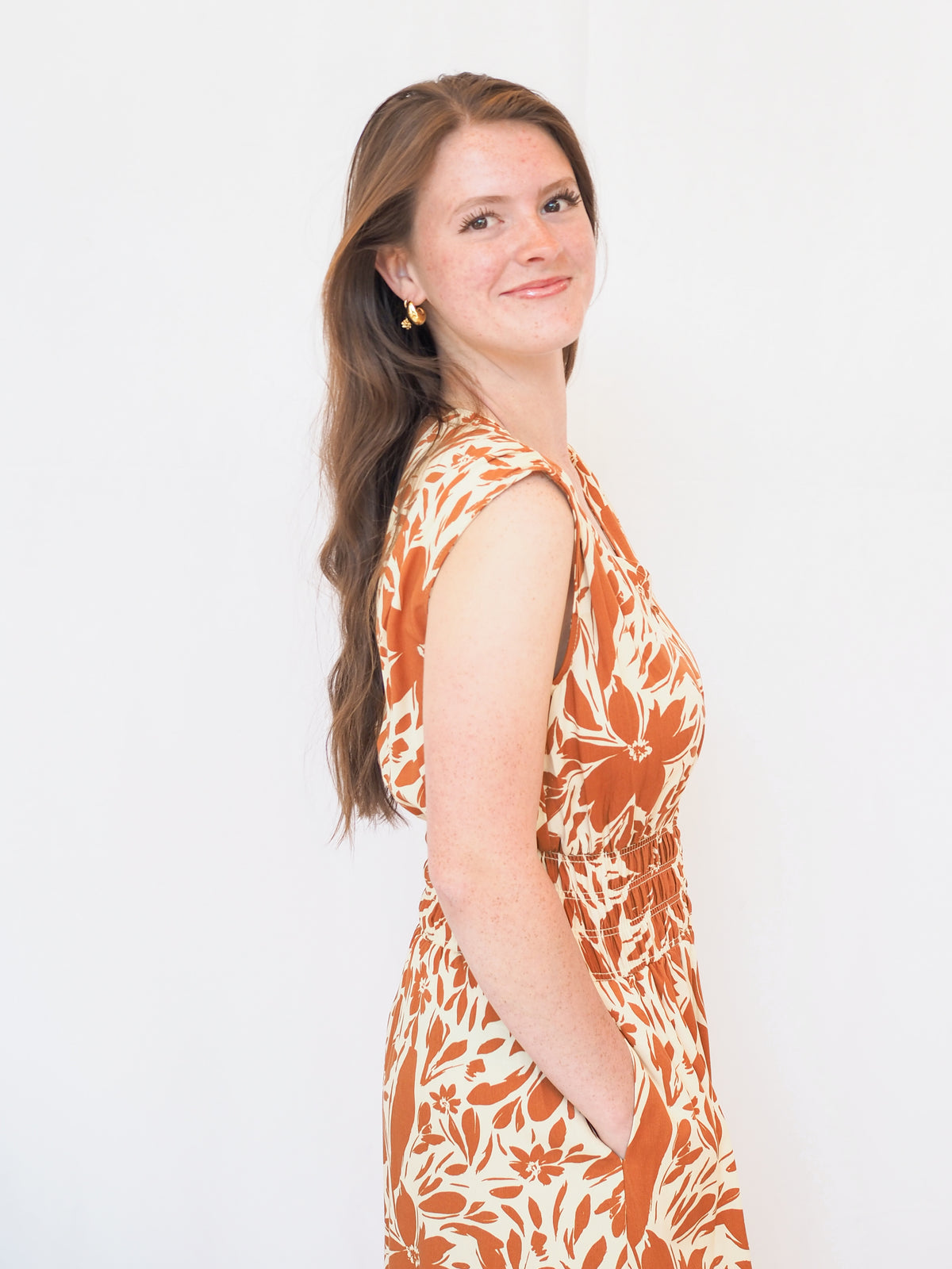 Persa Sleeveless Dress in Cocoa Floral
