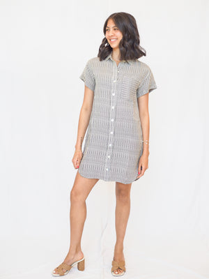 Roll Sleeve Pocket Dress in Hatch Stripe