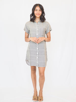 Roll Sleeve Pocket Dress in Hatch Stripe