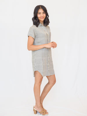 Roll Sleeve Pocket Dress in Hatch Stripe